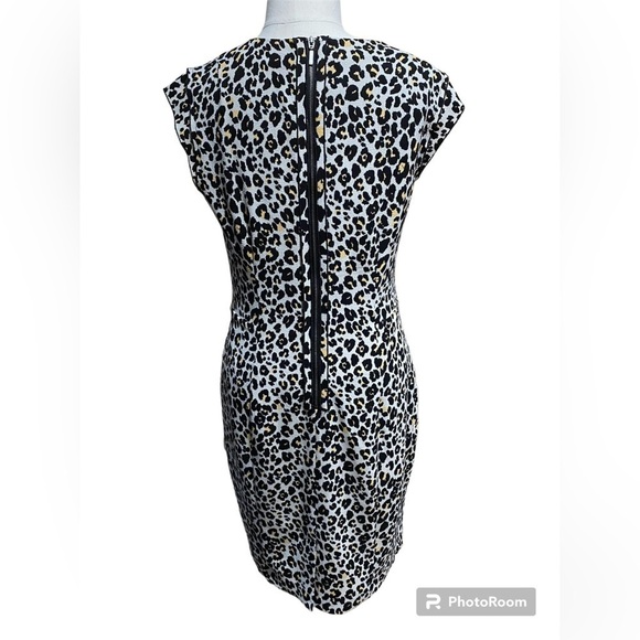 H&M Animal Leopard Print Fitted V Neck Bodycon Exposed Zip Dress sz 14 - Picture 5 of 11